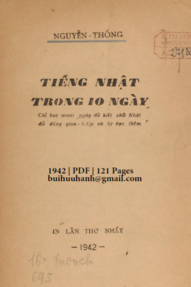 Tiếng Nhật Trong 10 Ngày (NXB Đông Dương 1942) - Nguyễn Thống, 121 Trang