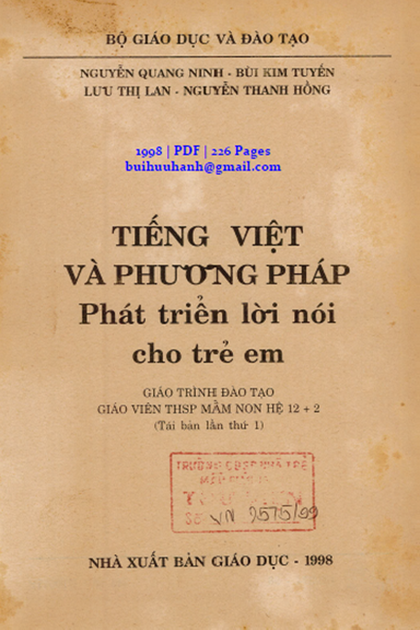 Tiếng Việt Và Phương Pháp Phát Triển Lời Nói Cho Trẻ Em (NXB Giáo Dục 1998) - Nguyễn Quang Ninh