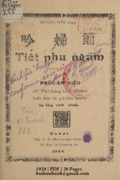 Tiết Phụ Ngâm (NXB Phúc An 1928) - Hoàng Sơn, 20 Trang