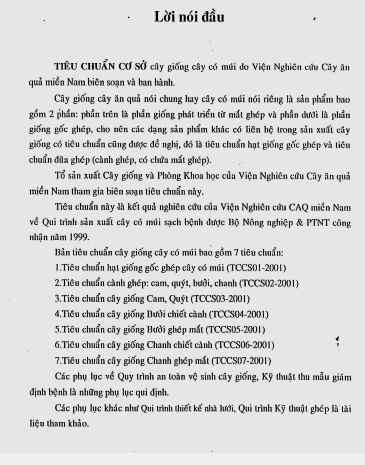 Tiêu Chuẩn Cơ Sở Cây Giống Cây Có Múi (NXB Nông Nghiệp 2001) - Nhiều Tác Giả, 234 Trang