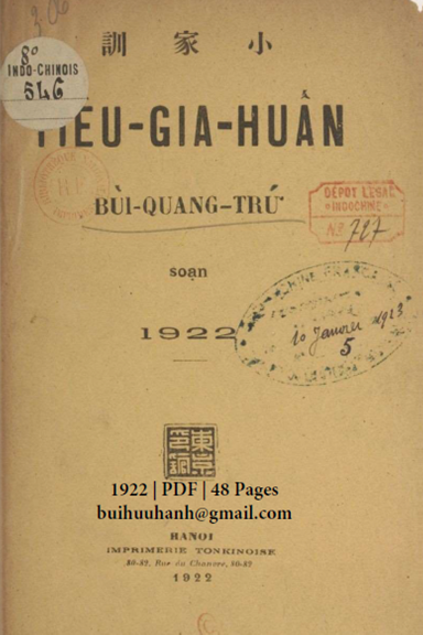 Tiểu Gia Huấn (NXB Đông Kinh 1922) - Bùi Quang Trứ, 48 Trang
