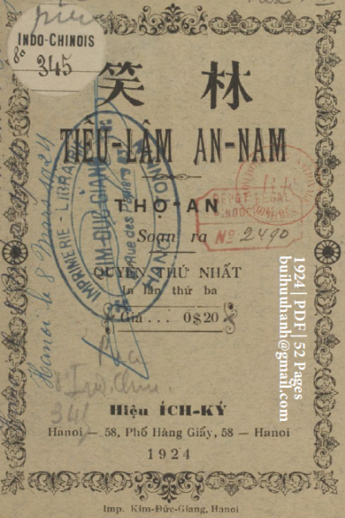 Tiếu Lâm Annam Quyển 1 (NXB Ích Ký 1924) - Thọ An, 52 Trang