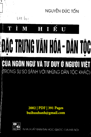Tìm Hiểu Đặc Trưng Văn Hóa-Dân Tộc Của Ngôn Ngữ Và Tư Duy Ở Người Việt - Nguyễn Đức Tồn, 391 Trang