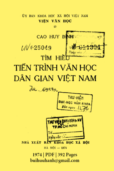 Tìm Hiểu Tiến Trình Văn Học Dân Gian Việt Nam (NXB Khoa Học Xã Hội 1974) - Cao Huy Đỉnh, 392 Trang