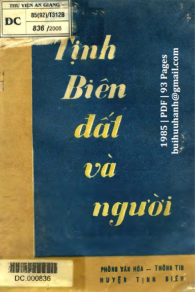 Tịnh Biên Đất Và Người (NXB An Giang 1985) - Lê Trung Cao, 93 Trang