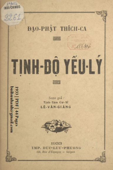 Tịnh Độ Yếu Lý (NXB Đức Lưu Phương 1933) - Lê Văn Giãng, 44 Trang