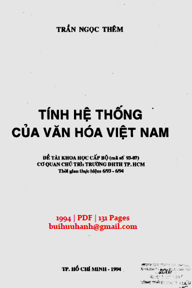 Tính Hệ Thống Của Văn Hóa Việt Nam (NXB Tổng Hợp 1994) - Trần Ngọc Thêm, 131 Trang