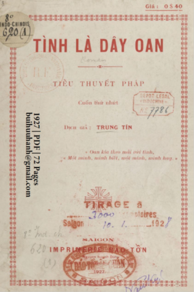 Tình Là Dây Oan Cuốn 1 (NXB Bảo Tồn 1927) - Trung Tín, 72 Trang