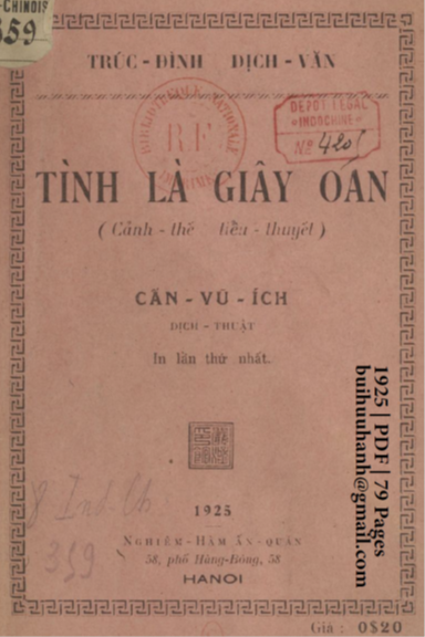 Tình Là Giây Oan (NXB Nghiêm Hàm 1925) - Cấn Vũ Ích, 79 Trang