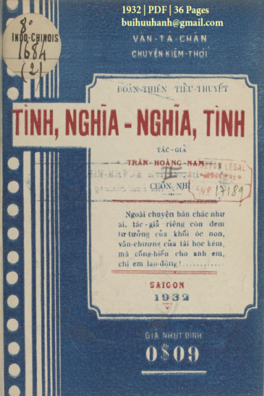 Tình Nghĩa Nghĩa Tình Cuốn 2 (NXB Huỳnh Kim Danh 1932) - Trần Hoàng Nam, 36 Trang