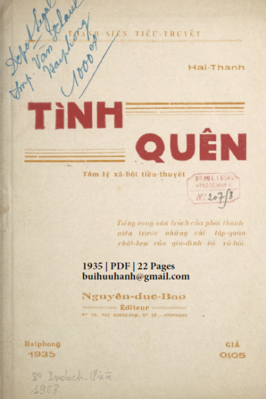 Tình Quên (NXB Vân Khánh 1935) - Hải Thanh, 22 Trang