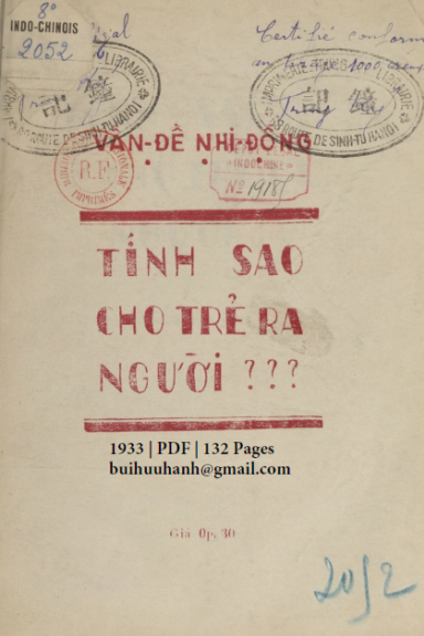 Tính Sao Cho Trẻ Ra Người (NXB Trung Ký 1933) - Hoa Bằng, 132 Trang
