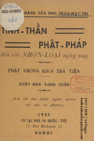 Tinh Thần Phật Pháp (NXB Đuốc Tuệ 1937) - Trần Mật Tri, 34 Trang