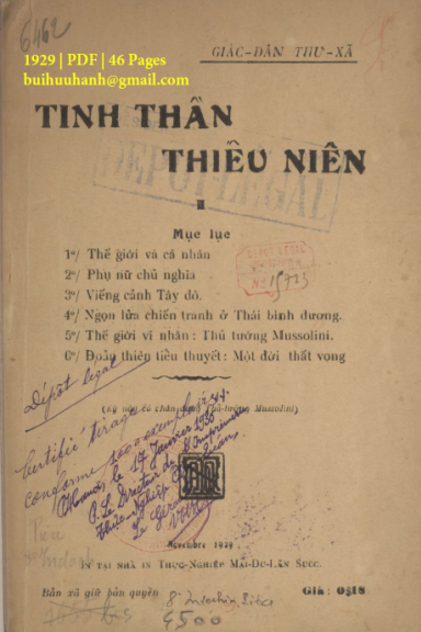 Tinh Thần Thiếu Niên (NXB Thực Nghiệp 1929) - Nhiều Tác Giả, 46 Trang