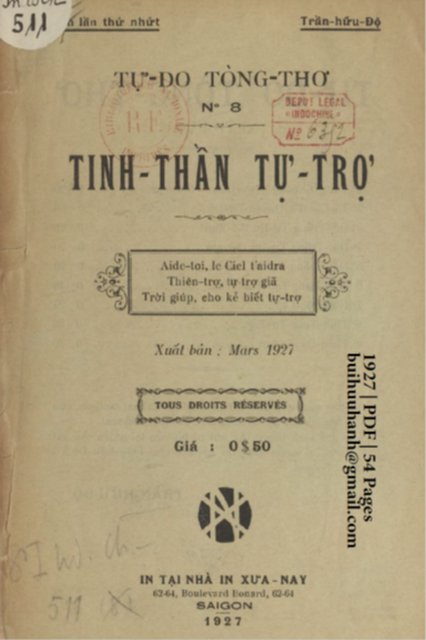 Tinh Thần Tự Trợ (NXB Xưa Nay 1927) - Trần Hữu Độ, 54 Trang
