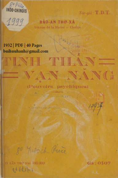 Tinh Thần Vạn Năng (NXB Bảo An 1932) - Trương Dương Tử, 40 Trang