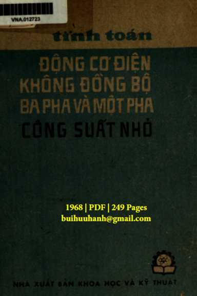 Tính Toán Động Cơ Điện Không Đồng (NXB Khoa Học Kỹ Thuật 1968) - Trần Khánh Hà, 249 Trang