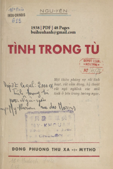 Tình Trong Tù (NXB Đông Phương Thư Xã 1938) - Ngủ Yến, 48 Trang