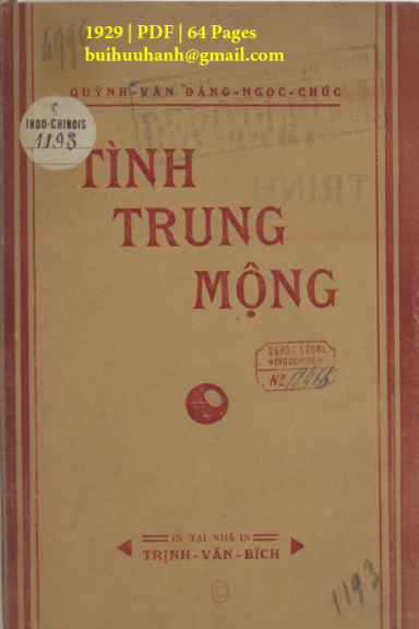 Tình Trung Mộng (NXB Trịnh Văn Bích 1929) - Đặng Ngọc Chúc, 64 Trang