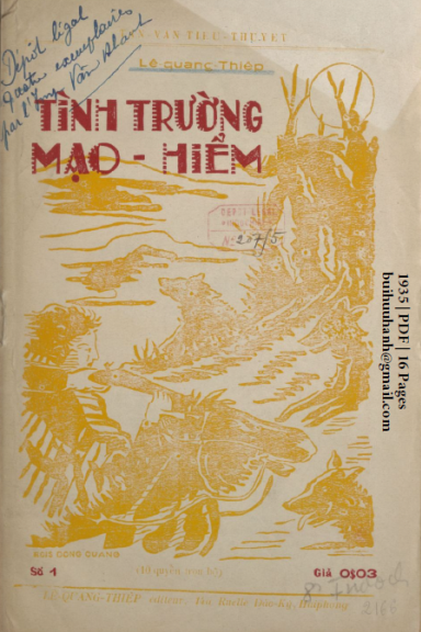 Tình Trường Mạo Hiểm Số 1-5 (NXB Vân Khánh 1935) - Lê Quang Thiệp, 80 Trang