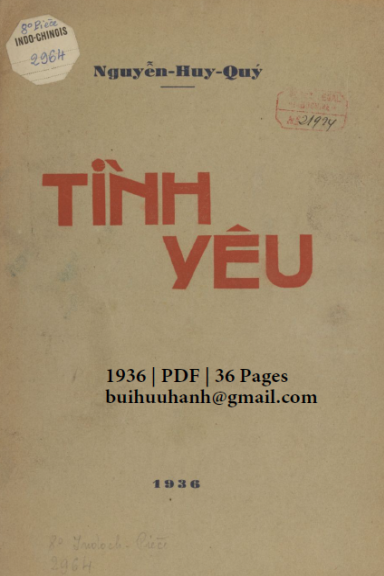 Tình Yêu (NXB Trung Bắc Tân Văn 1936) - Nguyễn Huy Quý, 36 Trang