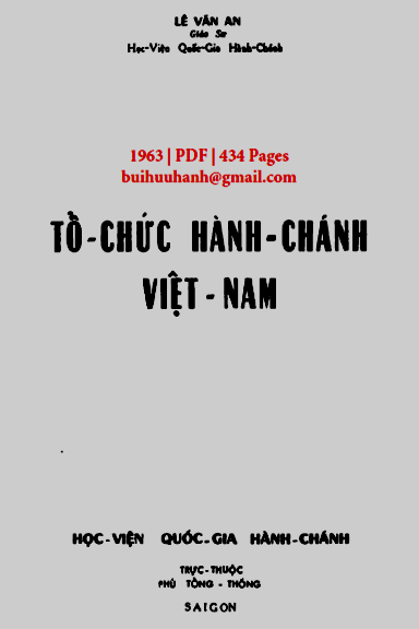 Tổ Chức Hành Chánh Việt Nam (NXB Sài Gòn 1963) - Lê Văn An, 434 Trang
