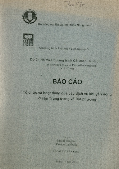 Tổ Chức Và Hoạt Động Của Các Dịch Vụ Khuyến Nông Ở Cấp Trung Ương Và Địa Phương - Pascal Bergeret