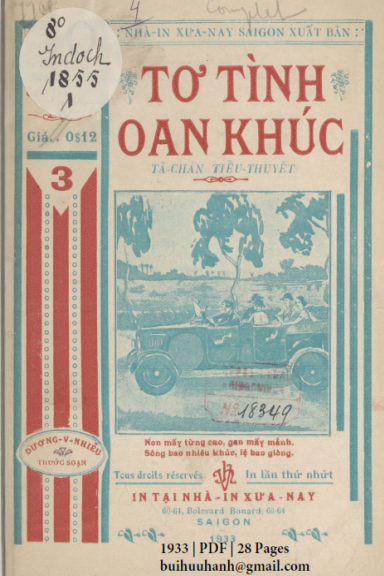 Tơ Tình Oan Khúc Cuốn 1-3 (NXB Xưa Nay 1933) - Dương Văn Nhiễu, 84 Trang