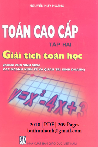 Toán Cao Cấp Tập 2-Giải Tích Toán Học (NXB Giáo Dục 2010) - Nguyễn Huy Hoàng, 209 Trang