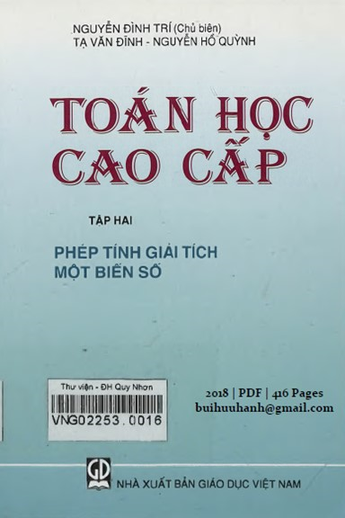 Toán Học Cao Cấp Tập 2 (NXB Giáo Dục 2018) - Nguyễn Đình Trí, 416 Trang