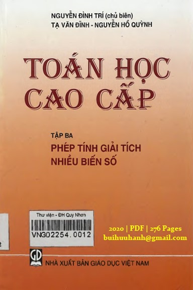 Toán Học Cao Cấp Tập 3 (NXB Giáo Dục 2020) - Nguyễn Đình Trí, 276 Trang