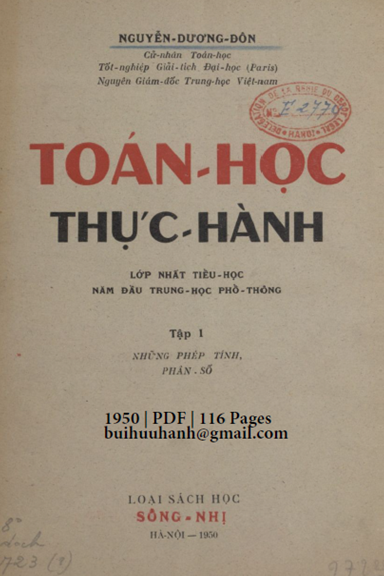 Toán Học Thực Hành Lớp Nhất Tiểu Học Tập 1 (NXB Sông Nhị 1950) - Nguyễn Dương Đôn, 116 Trang