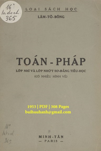 Toán Pháp Lớp Nhì Và Lớp Nhứt (NXB Minh Tân 1953) - Lâm Tô Bông, 308 Trang