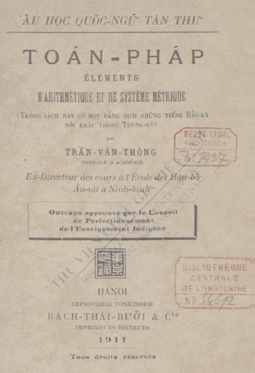 Toán Pháp (NXB Hà Nội 1911) - Trần Văn Thông, 130 Trang