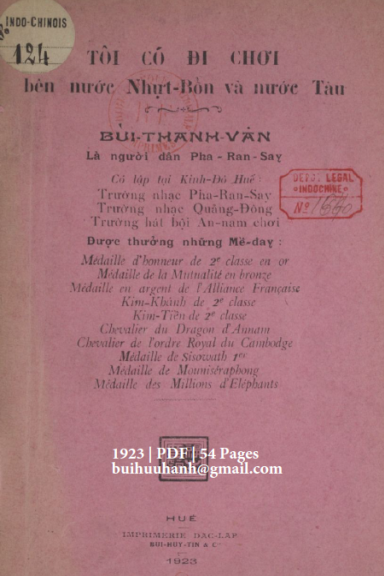 Tôi Có Đi Chơi Bên Nước Nhựt Bổn Và Nước Tàu (NXB Đắc Lập 1923) - Bùi Thanh Vân, 54 Trang