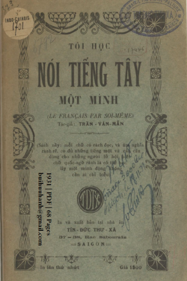 Tôi Học Nói Tiếng Tây Một Mình (NXB Tín Đức Thư Xã 1931) - Trần Văn Mẫn, 68 Trang