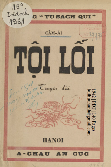 Tội Lỗi (NXB Á Châu 1942) - Cẩm Ái, 140 Trang