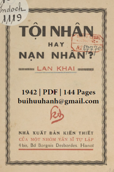 Tội Nhân Hay Nan Nhân (NXB Kiến Thiết 1942) - Lan Khai, 144 Trang
