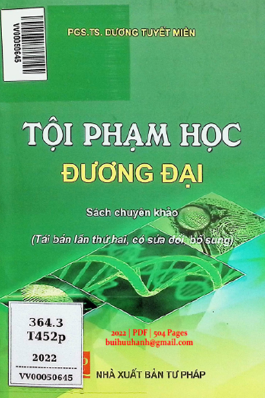 Tội Phạm Học Đương Đại (NXB Tư Pháp 2022) - Dương Tuyết Miên, 504 Trang