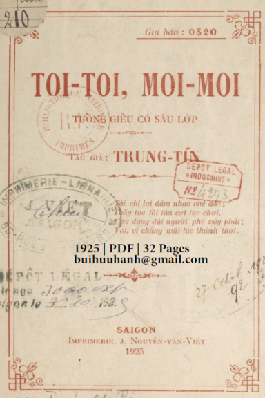 Toi Toi, Moi Moi (NXB Nguyễn Văn Viết 1925) - Trung Tín, 32 Trang