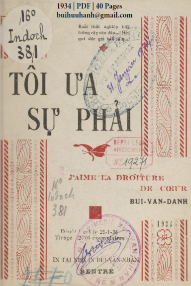 Tôi Ưa Sự Phải (NXB Bùi Văn Nhẩn 1934) - Bùi Văn Danh, 40 Trang