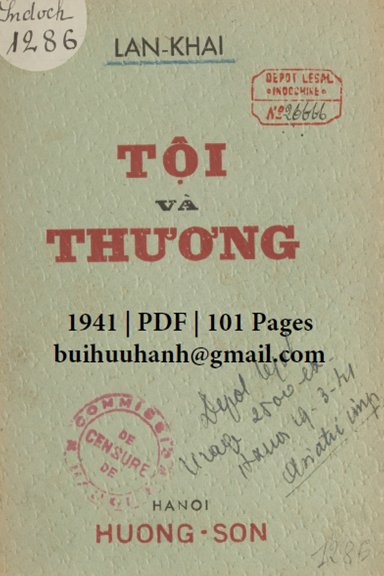 Tội Và Thương (NXB Hương Sơn 1941) - Lan Khai, 101 Trang