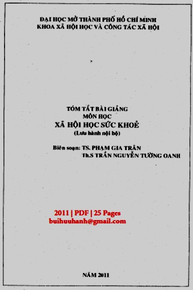 Tóm Tắt Bài Giảng Môn Học Xã Hội Học Sức Khỏe (NXB Đại Học Mở 2011) - Phạm Gia Trân, 25 Trang