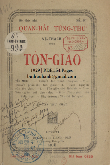 Tôn Giáo (NXB Tiếng Dân 1929) - Vệ Thạch, 54 Trang