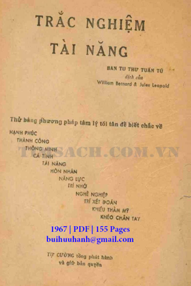 Trắc Nghiệm Tài Năng (NXB Tự Cường 1967) - William Bernard, 155 Trang