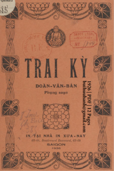 Trai Kỳ (NXB Xưa Nay 1926) - Đoàn Văn Bản, 12 Trang