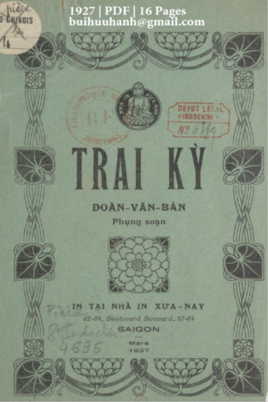 Trai Kỳ (NXB Xưa Nay 1927) - Đoàn Văn Bản, 16 Trang