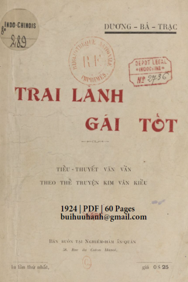 Trai Lành Gái Tốt (NXB Nghiêm Hàm 1924) - Dương Bá Trạc, 60 Trang