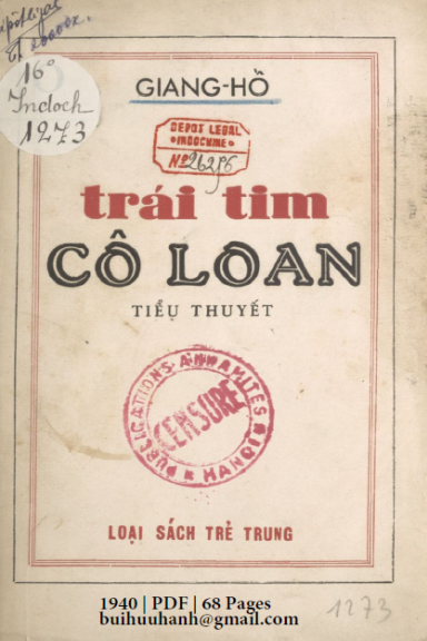 Trái Tim Cô Loan (NXB Đời Mới 1940) - Giang Hồ, 68 Trang