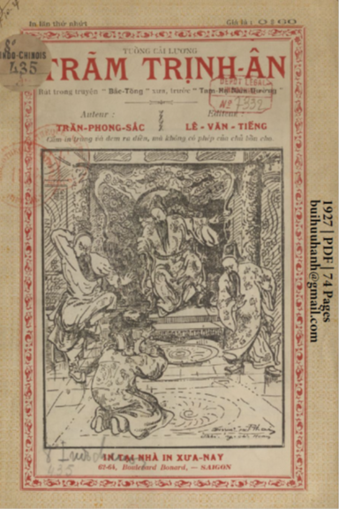 Trãm Trịnh Ân (NXB Xưa Nay 1927) - Trần Phong Sắc, 74 Trang